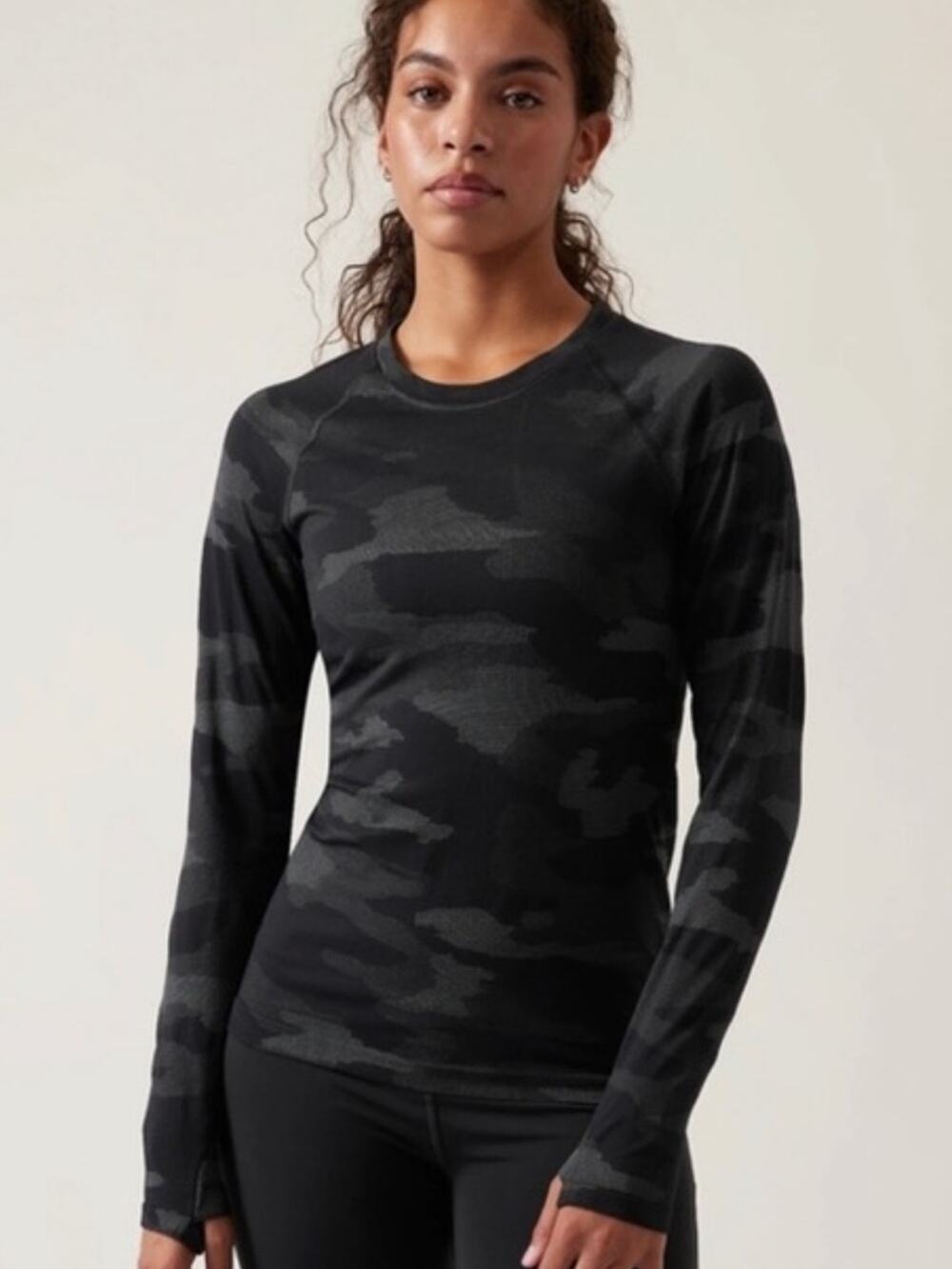 Athleta Speed Light Camo Top Black Grey Size Small
